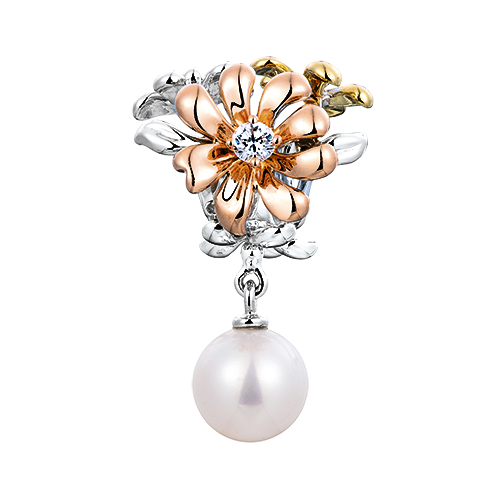 Dear Q "Romantic Spring Floral World" 18K Gold Diamond Charm with Pearl