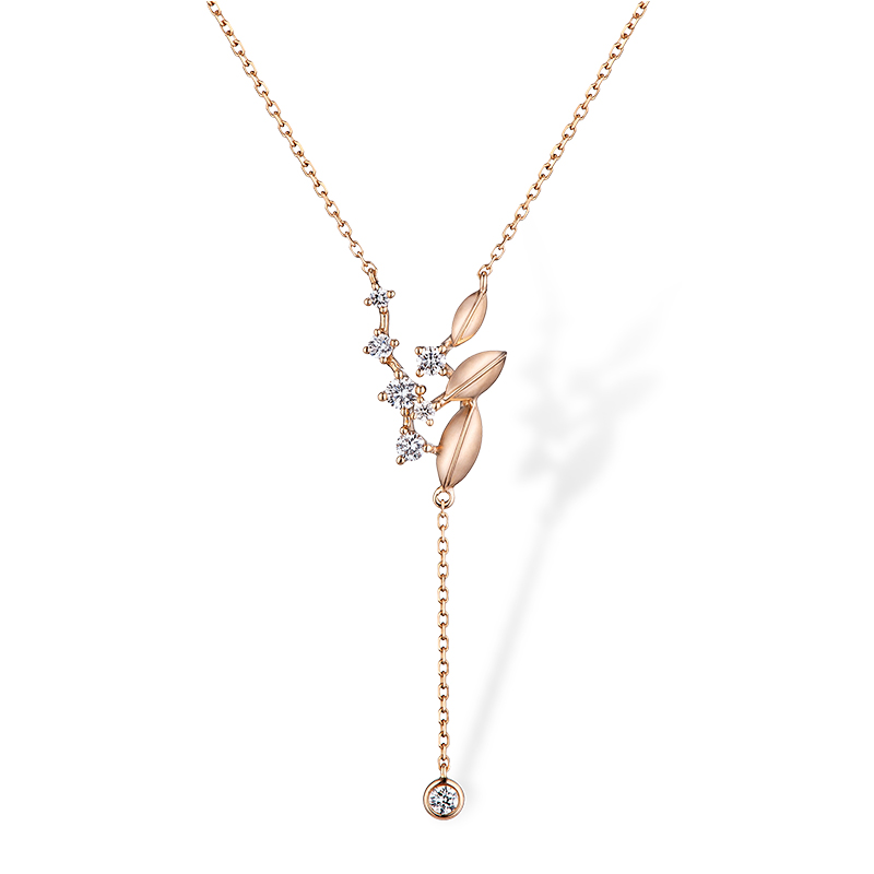  "Good Luck" 18K Rose Gold Daimond Necklace