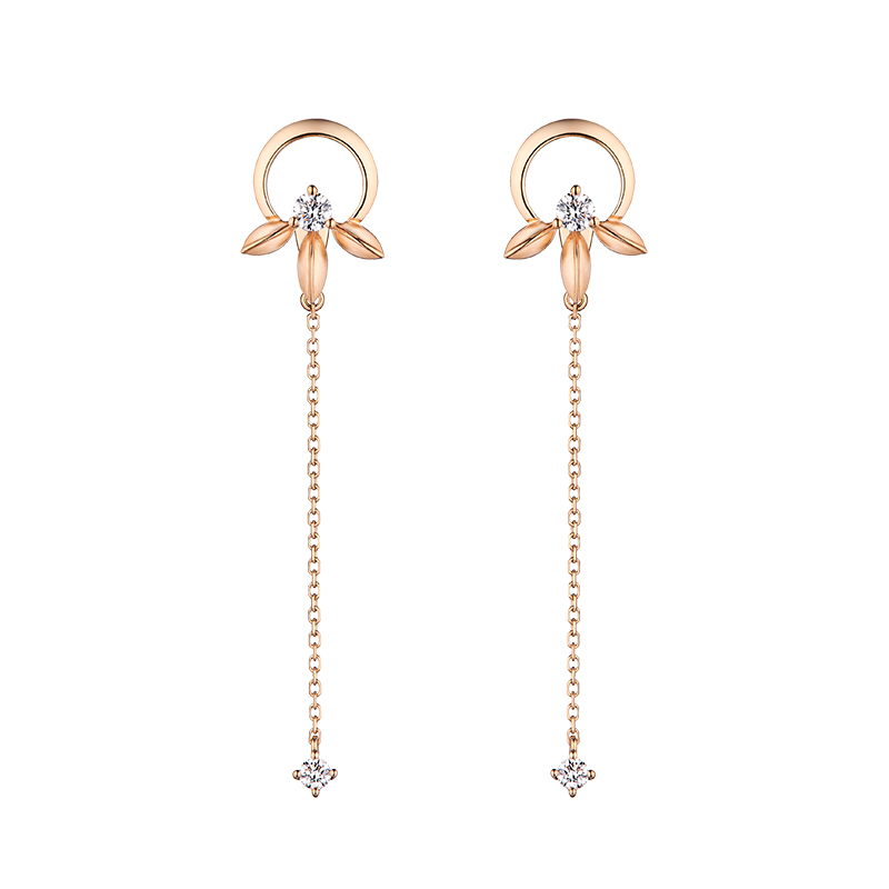 "Good Luck" 18K Rose Gold Daimond Earrings