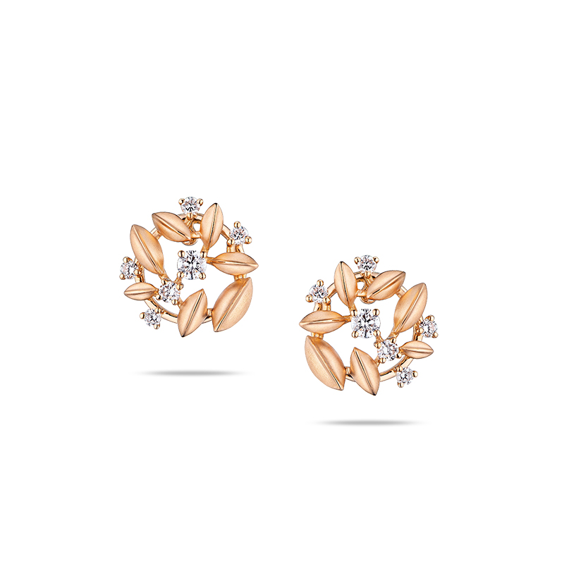 穀粒18K玫瑰金鑽石耳環